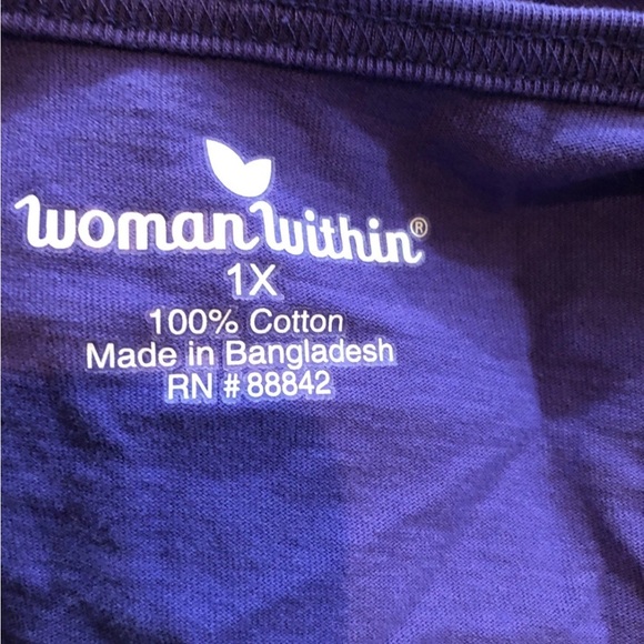 Woman Within Purple 3/4 Sleeve V Neck Top - Womens 1X, Bust 25.5”, Length 30.5” - Picture 3 of 3
